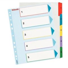 ESSELTE  Zesílené rejstříky Standard, popisovatelná titulní str., mix barev, karton, A4 Maxi, 1-5, E