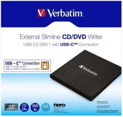 Verbatim  CD/DVD vypalovačka, USB 3.2 - USB-C, slim, kovové pouzdro, VERBATIM 43886