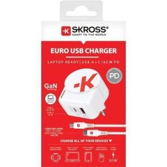 Nabíjecí adaptér, bílá, 1x USB-A / 1x USB-C PD, 65W, kabel USB-C, GaN, SKROSS 1.302425
