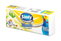 Kapesníky, papírové, 3vrstvé, 100 ks, Sindy, heřmánkové ,balení 100 ks