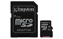 Paměťová karta microSDXC Canvas Select, 128GB, Class 10/U1, 80/10 MB/s,adapter, KINGSTON