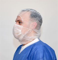 Kukla s rouškou Astro-cap, bílá, 2-vrstvá, jednorázová, 100 ks/balení, N139 ,balení 100 ks