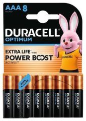 Baterie Optimum, AAA micro, 8 ks, bez plastu, DURACELL 10PP110052 ,balení 8 ks