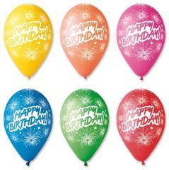 Balónek, Happy Birthday, ohňostroj, 30 cm ,balení 10 ks