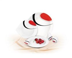 Talíř, porcelánový, 29 cm, ROTBERG, bílý s červeno-černým dekorem ,balení 6 ks
