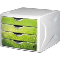 HELIT  Zásuvkový box Chameleon, 4 zásuvky, bílo-zelená, plast, HELIT