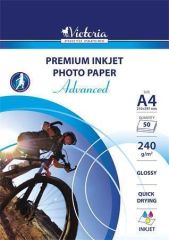 Fotografický papír Advanced, do inkoustové tiskárny, lesklý, A4, 240 g, 50 ks / balení, VICTORIA ,balení 50 ks
