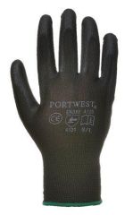 Pracovní rukavice máčené na dlani a prstech v polyuretanu, velikost 9, černé