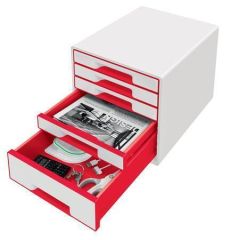 Leitz  Zásuvkový box Wow Cube, bílá/červená, 5 zásuvek, LEITZ 52142026