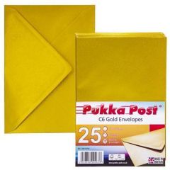Obálky Gold, zlatá, C6, pogumovaný povrch, PUKKA PAD 9063-ENV ,balení 25 ks