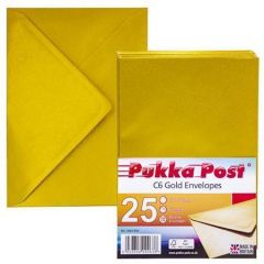 Pukka Pad  Obálky Gold, zlatá, C6, pogumovaný povrch, PUKKA PAD 9063-ENV ,balení 25 ks