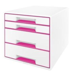 WOW Leitz  Zásuvkový box Wow Cube, bílá/růžová, 4 zásuvky, LEITZ