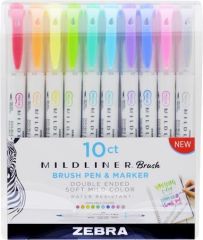 Štětcové fixy Mildliner Brush & Marker, 10 barev, oboustranný, ZEBRA 79101