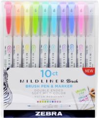 ZEBRA  Štětcové fixy Mildliner Brush & Marker, 10 barev, oboustranný, ZEBRA 79101