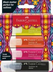 Zvýrazňovač Glassy, 3 různé neonové barvy + černá, FABER-CASTELL 254693