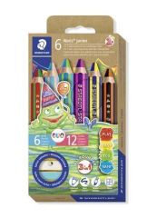 Coloured pencil set, duo colour, with sharpener, STAEDTLER Noris® junior 140, 6 different colours