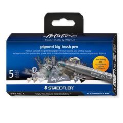 Štětcové fixy Pigment big brush 373, 4 odstíny šedé + černá, sada, STAEDTLER 373 C5-1