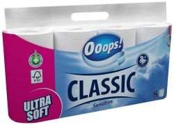 Toaletní papír Ooops! Classic, 3-vrstvý, 8 rolí, sensitive ,balení 8 ks