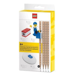 Grafitová tužka, 4 ks, sada s ořezávátkem, gumou, LEGO klipem a minifigurkou, LEGO 53708
