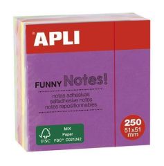 Apli  Samolepicí bloček FUNNY, mix barev, 51 x 51 mm, 250 listů, APLI 11596 ,balení 250 ks