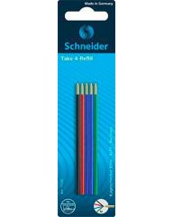 SCHNEIDER  Refill ballpoint pen, 0,5 mm, SCHNEIDER Take 4 in 4 assorted colours