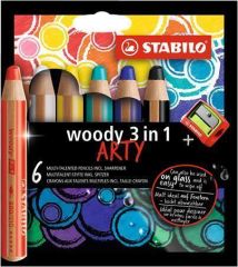 Barevné tužky Woody ARTY 3 in 1, 6 různých barev, kulatá, silná, STABILO