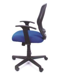 Kancelářská židle Fun, s područkami, modré čalounění, síťované opěradlo, černý podstavec, MAYAH 11