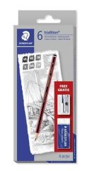 STAEDTLER  Grafitové tužky Tradition, 6 tvrdostí, pryž, ořezávátko, STAEDTLER 61 110 C6