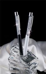 Kuličkové pero SWAROVSKI® Crystals, krémově bílá, bílé krystaly v horní části pera, 14 cm, ART CRYST