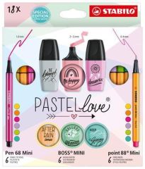 Stabilo  Psací sada Boss Mini Pastellove, 18 různých barev, STABILO 77/5-8-5