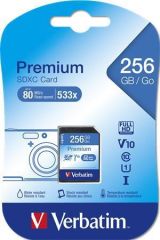 Paměťová karta Premium, SDXC, 256GB, CL10/U1, 45/10 MB/s, VERBATIM