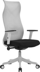 Kancelářská otočná židle Avalon, opěradlo ze světle šedé síťoviny, černé sedátko, bílý plastový kř