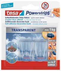 TESA  Háčky s lepicím proužkem Powerstrips® 58813, průhledná, velké, TESA ,balení 2 ks