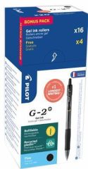 PILOT  Gelové pero G-2, černá, 0,25 mm, stiskací mechanismus, 20 ks/balení, PILOT BL-G2-5-B-DOBOZ