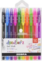 Sada gelových per Doodlerz Neon & Fashion, 10 neonových barev, 0,33 mm, ZEBRA 02618