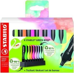 Zvýrazňovač Green Boss Pastel, 8 různých barev, 2-5 mm, sada na stůl, STABILO 6070/08-5