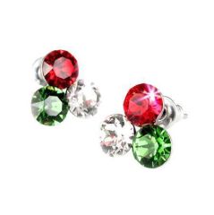 Náušnice, s červeno-bílo-zeleným SWAROVSKI krystalem, 11 mm, ART CRYSTELLA 1800XHR020