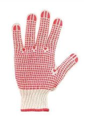 NO NAME  Pracovní rukavice šité z bavlny s protiskluzovými terčíky z PVC, velikost 7, bílá/červená