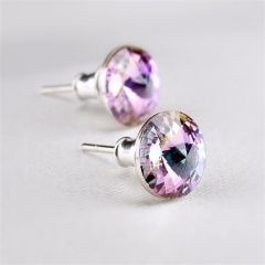 Náušnice MADE WITH SWAROVSKI ELEMENTS, amethyst fialová, 8 mm, ART CRYSTELLA 1800XKE008T