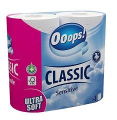Toaletní papír Ooops!, 3-vrstvý, 4 kotouče, sensitive ,balení 4 ks