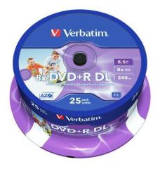 DVD+R DL, 8,5GB, 8x, Printable, no-ID, Verbatim, Double Layer, 25-cake ,balení 25 ks