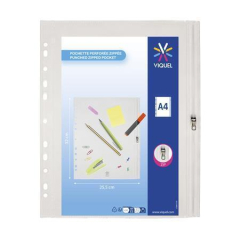 Spisové desky se zipem Pockets, transparentní, A4, PP, s děrováním, VIQUEL 936016-08