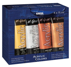 Sada Akrylová barva EL GRECO, 4 barvy, metalické,75 ml v tubě, KREUL ,balení 4 ks