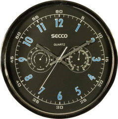 SECCO  Nástěnné hodiny, chrom, 30,5 cm, hygrometer, teploměr, SECCO