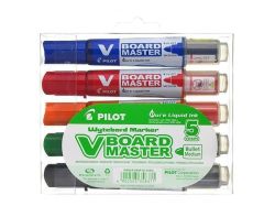 PILOT  Popisovače V-Board Master na bílou tabuli – sada, 5 barev, kuželový hrot, 2,3 mm, PILOT