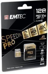 Paměťová karta SpeedIN, microSDXC, 128GB, UHS-I/U3/V30/A2, 100/95 MB/s, adaptér, EMTEC ECMSDM128GX