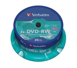Verbatim  DVD-RW, 4,7GB, 4x, Verbatim, 25-cake ,balení 25 ks
