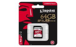 Paměťová karta Canvas React, SDXC, 64GB, C10/U3/V30/A1, 100/80 MB/s, KINGSTON