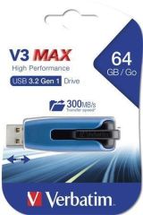 USB flash disk V3 MAX, modrá-černá, 64GB, USB 3.0, 175/80MB/sec, VERBATIM