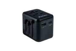 Verbatim  Cestovní adaptér UTA-02, univerzální, USB-A (QC 3.0) / USB-C (PD20W) 2x USB, VERBATIM 49544